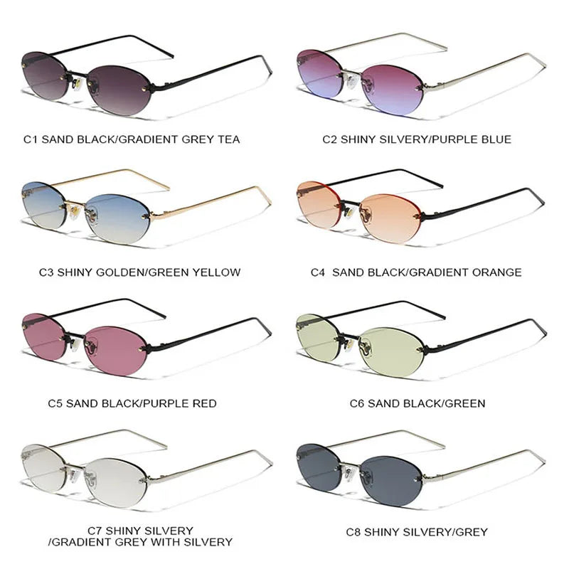 SHAUNA Fashion Small Oval Women Sunglasses Ins Popular Rimless Men Gradient Shades UV400