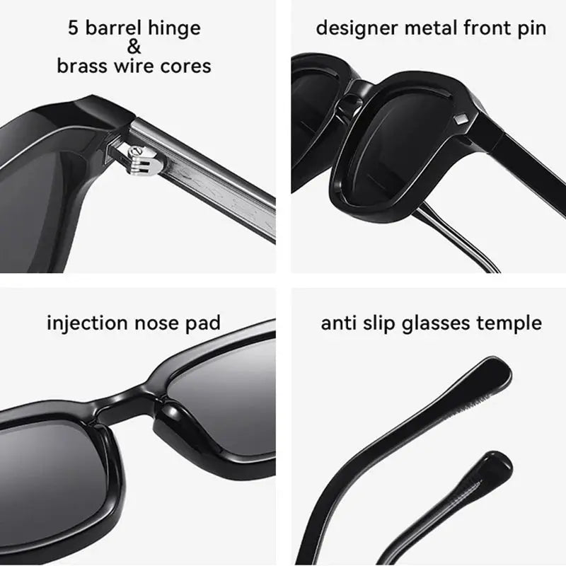 SHAUNA square black sunglasses with dark gray lenses and retro rivet detail – Astroshadez