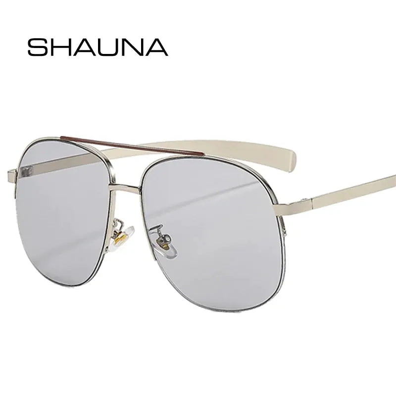 SHAUNA retro metal double-bridge pilot sunglasses, gold-tone frame with gray gradient lenses – Astroshadez