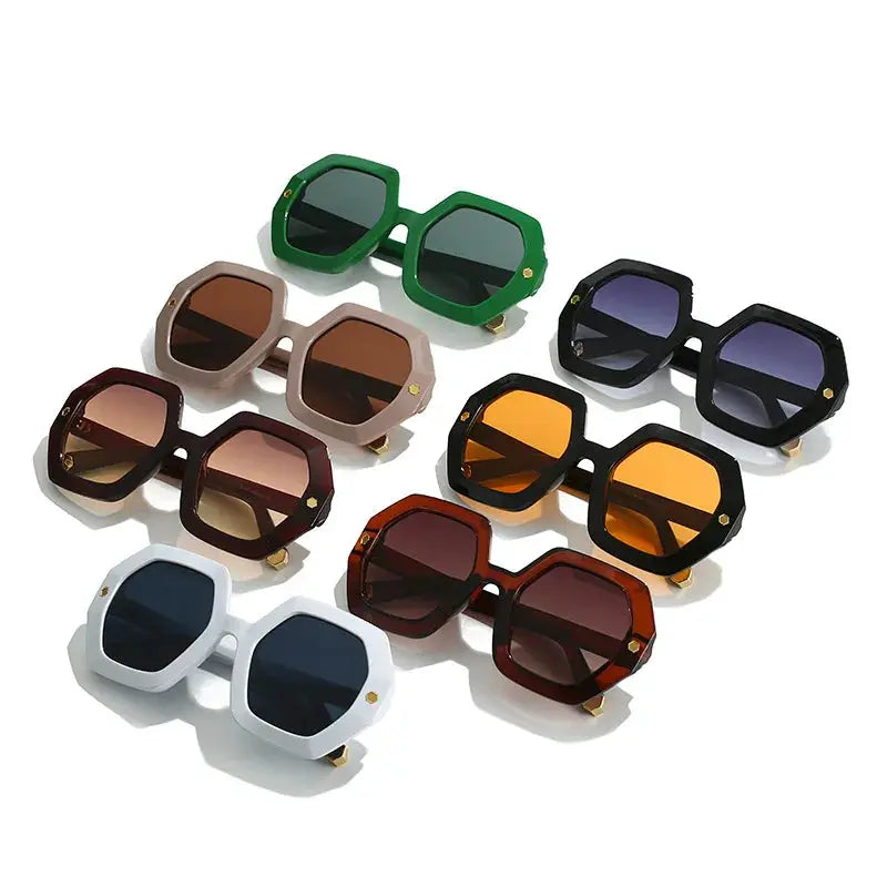 SHAUNA vintage polygon square sunglasses set in multi-color frames with gradient UV400 lenses – Astroshadez