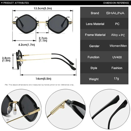SHAUNA retro polygon square sunglasses with black frame, gold accents, ocean gradient lenses, UV400 – Astroshadez
