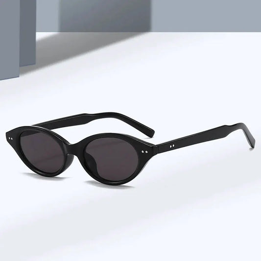 SHAUNA Fashion small cat-eye sunglasses, black frame, dark lenses, rivet accents – Astroshadez