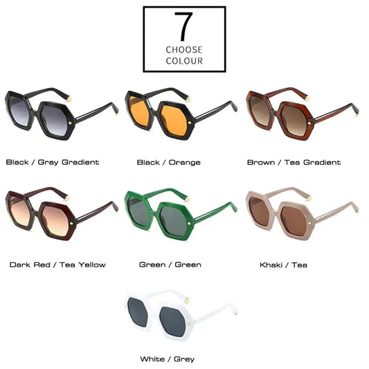 SHAUNA Vintage Polygon Square Sunglasses with metal rivets and gradient UV400 lenses; seven colorways – Astroshadez
