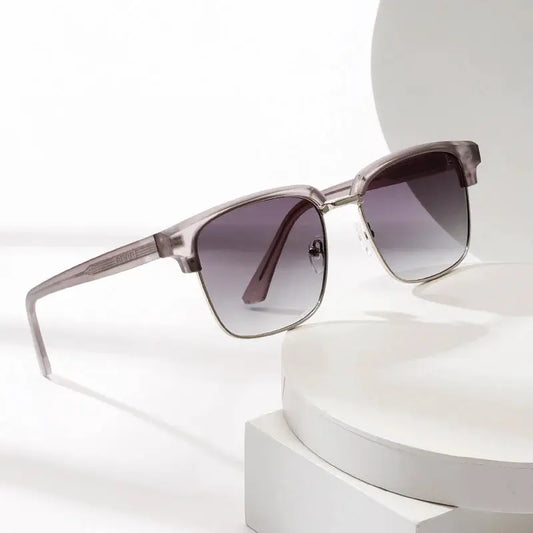 SHAUNA Retro Square Semi-Metal Sunglasses, translucent pink frames, gradient gray lenses, UV400 – Astroshadez