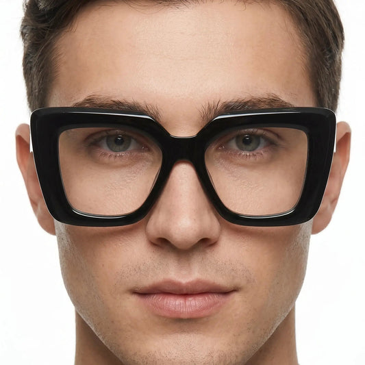 Velora glossy black oversized square sunglasses with dark lenses – Astroshadez
