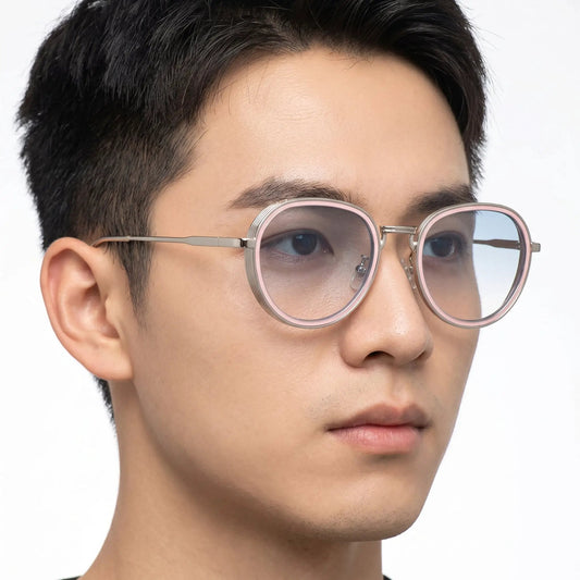 Lumora rose-gold oval gradient sunglasses with pink frame and blue gradient lenses – Astroshadez