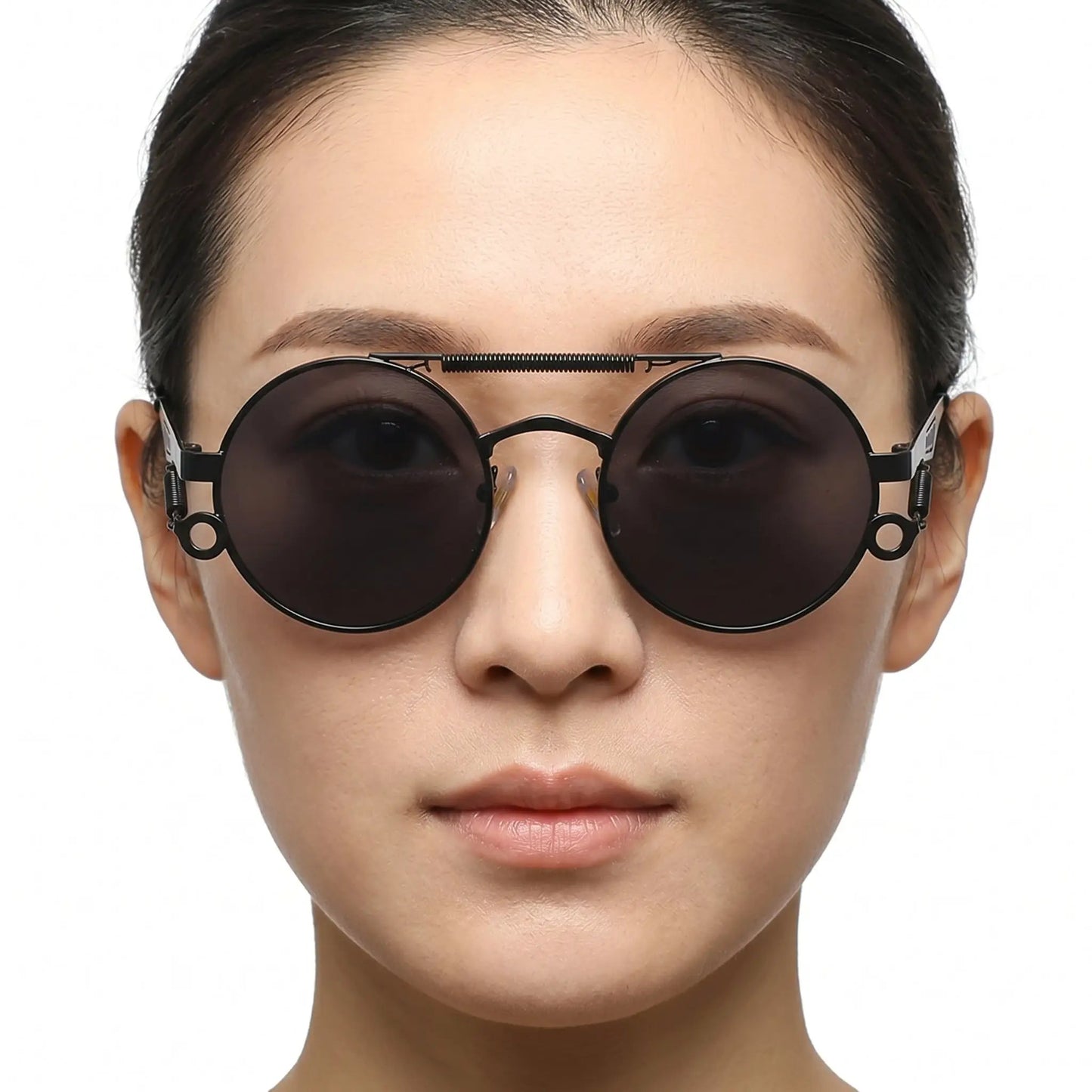 Noctis matte black metal round double-bridge sunglasses with dark lenses – Astroshadez