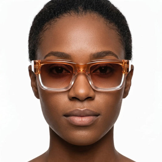 Aurelia clear acetate square sunglasses with orange gradient lenses – Astroshadez