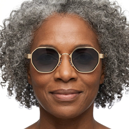Lumaris Gold Metal Alloy Square Sunglasses, gold frame with dark lenses – Astroshadez