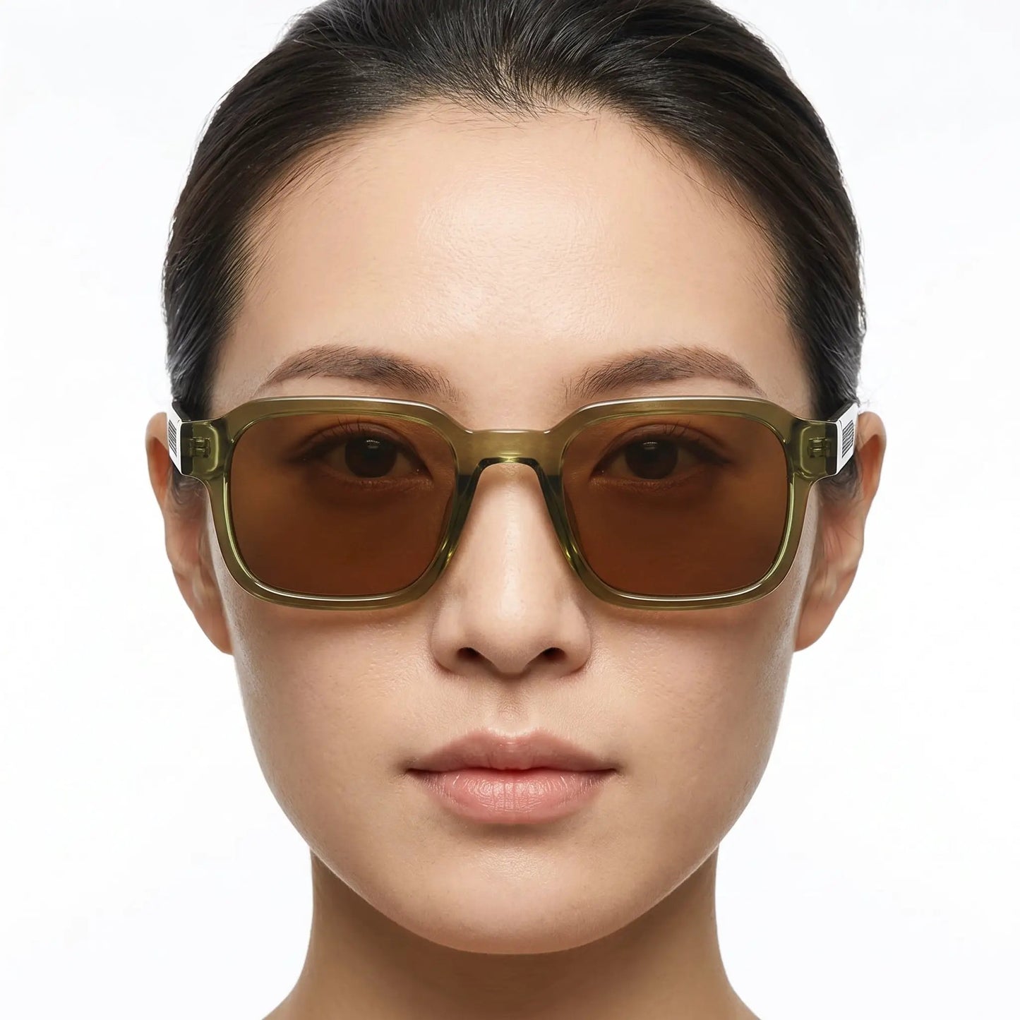 Aurex Translucent Amber Polarized Sunglasses with square-rectangular frame and brown lenses – Astroshadez