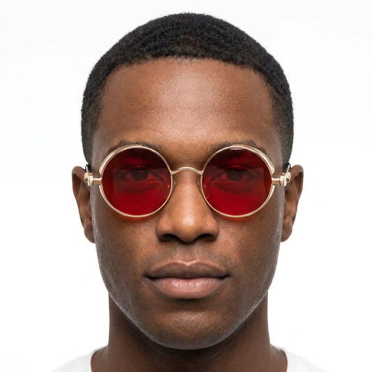 Aureon Gold Round Red Lenses Sunglasses with gold metal frame and red lenses – Astroshadez