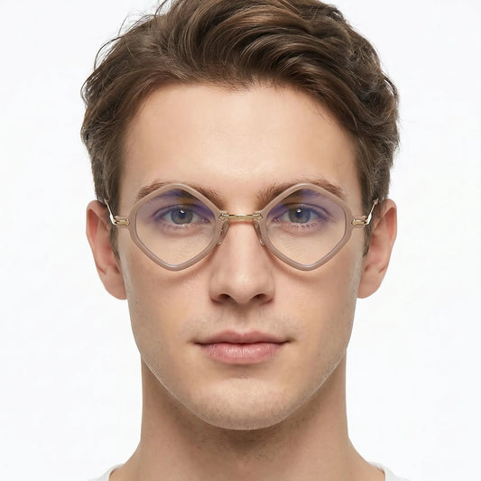 Quorin mauve square-gradient sunglasses with translucent mauve frame and purple gradient lenses – Astroshadez