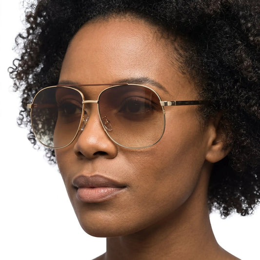 Nyxeron gold metal gradient aviator sunglasses; gold frame with brown gradient lenses – Astroshadez