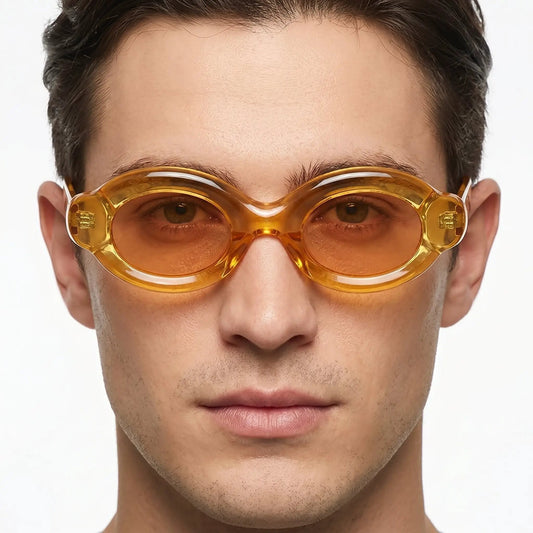 Celestique translucent amber oval sunglasses with amber lenses – Astroshadez