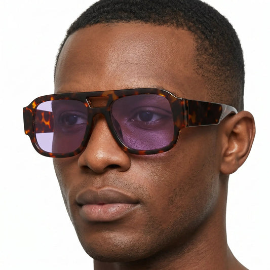 Luxon tortoiseshell double-bridge sunglasses with purple lenses – Astroshadez