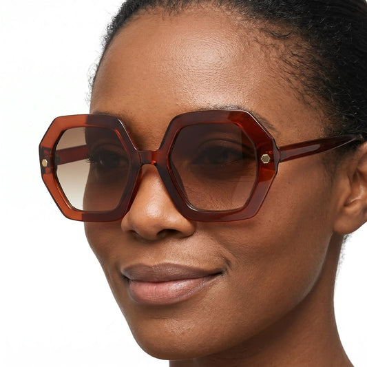 Aurelith brown acetate gradient geometric square sunglasses with amber lenses – Astroshadez