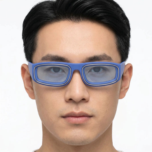 Aureon blue matte plastic rectangular lightweight sunglasses with gray lenses – Astroshadez