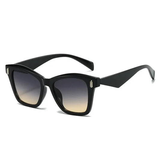 SHAUNA cat-eye sunglasses, black frame with rivet accents and gradient UV400 lenses from black to amber – Astroshadez