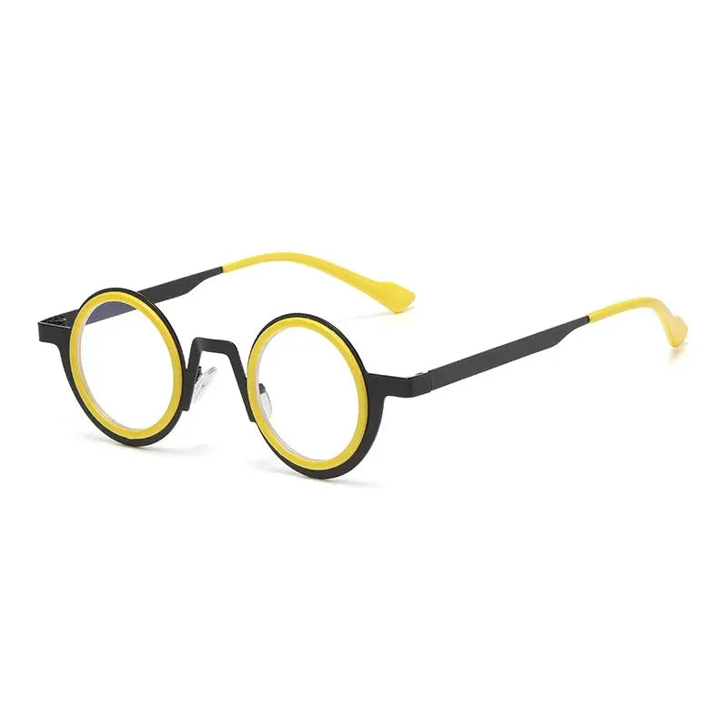 SHAUNA retro small round punk metal sunglasses with black/yellow double-color frame and clear UV400 lenses – Astroshadez