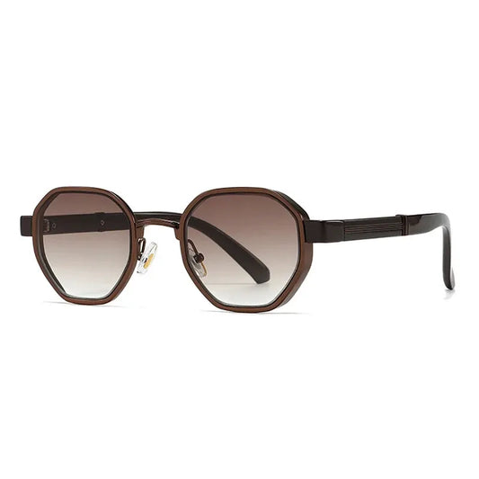SHAUNA polygon metal square sunglasses with brown frame and gradient brown-to-gray lenses – Astroshadez