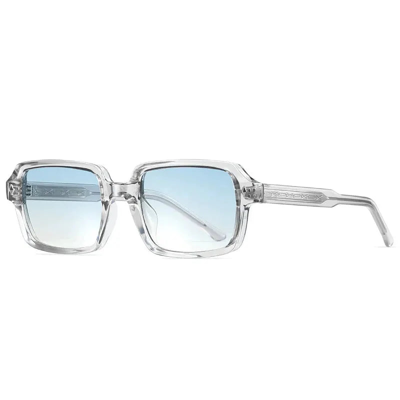SHAUNA fashion square-frame sunglasses with clear frame, gradient blue lenses and rivet-detail temples – Astroshadez