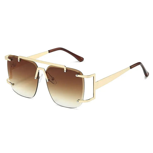 SHAUNA retro square sunglasses, gold metal double-bridge frame, brown gradient lenses – Astroshadez
