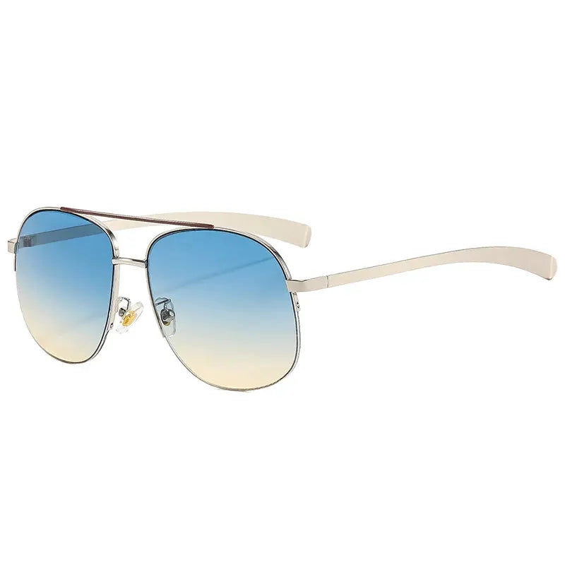 SHAUNA Retro Metal Double-Bridge Pilot sunglasses; beige frame, blue gradient lenses – Astroshadez