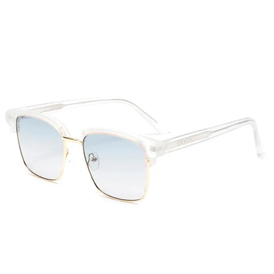 SHAUNA Retro Square Semi-Metal Sunglasses with clear frame, gold trim, and blue gradient lenses – Astroshadez