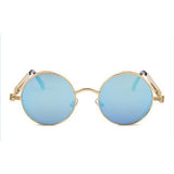 Unisex 'Titus' Vintage Retro Round/Circle Teashades Steampunk Sunglasses Astroshadez-ASTROSHADEZ.COM-Gold frame w/ blue lens-ASTROSHADEZ.COM