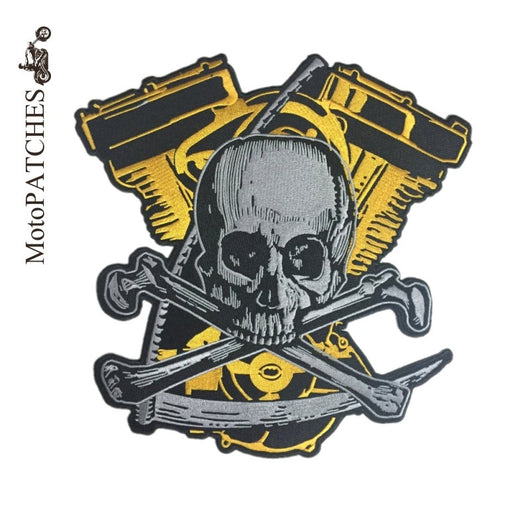 SKULL BONES CROSS GOLD SILVER MC MOTORCYCLE BIKE IRON PATCH LARGE-ASTROSHADEZ.COM-ASTROSHADEZ.COM