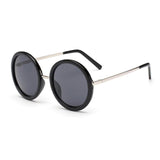 Unisex 'Hello' Circle/Round Retro Teashades Sunglasses Astroshadez-ASTROSHADEZ.COM-Bright Black w/ Silver Arms Tinted Lens-ASTROSHADEZ.COM