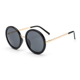 Unisex 'Hello' Circle/Round Retro Teashades Sunglasses Astroshadez-ASTROSHADEZ.COM-Bright Black w/ Gold arms-ASTROSHADEZ.COM
