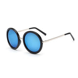 Unisex 'Hello' Circle/Round Retro Teashades Sunglasses Astroshadez-ASTROSHADEZ.COM-Bright Black w/ Blue Lens-ASTROSHADEZ.COM