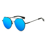 Womens 'Queen Bee' Flat Lens Circle Wire Browline Sunglasses Astroshadez-ASTROSHADEZ.COM-Black Frame Blue-ASTROSHADEZ.COM