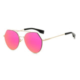 Womens 'Queen Bee' Flat Lens Circle Wire Browline Sunglasses Astroshadez-ASTROSHADEZ.COM-Gold Frame Purple-ASTROSHADEZ.COM