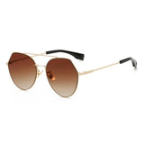 Womens 'Queen Bee' Flat Lens Circle Wire Browline Sunglasses Astroshadez-ASTROSHADEZ.COM-Gold Frame Tea-ASTROSHADEZ.COM