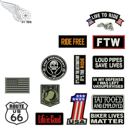 PATCHES LIVE RIDE FREE FTW TATTOOED 1% 66 POW MIA 2ND AMENDMENT MC IRON PATCH SET-ASTROSHADEZ.COM-ASTROSHADEZ.COM
