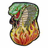 COBRA SNAKE GREEN FIRE FLAMES MC Biker Patch Set Iron On Vest Jacket Rocker Hells XL LARGE-ASTROSHADEZ.COM-ASTROSHADEZ.COM