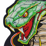 COBRA SNAKE GREEN FIRE FLAMES MC Biker Patch Set Iron On Vest Jacket Rocker Hells XL LARGE-ASTROSHADEZ.COM-ASTROSHADEZ.COM