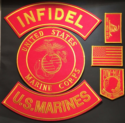 USMC Army Military Infidel Marine Corps POW Iron MC Motorcycle Patch Set Large-ASTROSHADEZ.COM-ASTROSHADEZ.COM