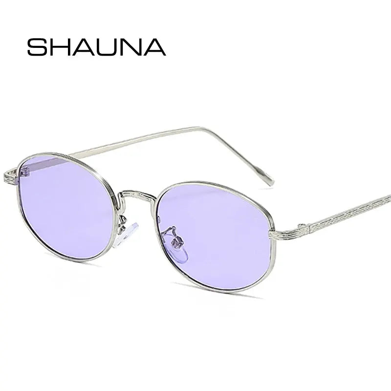 SHAUNA oval metal sunglasses with silver frame and lavender lenses – Astroshadez