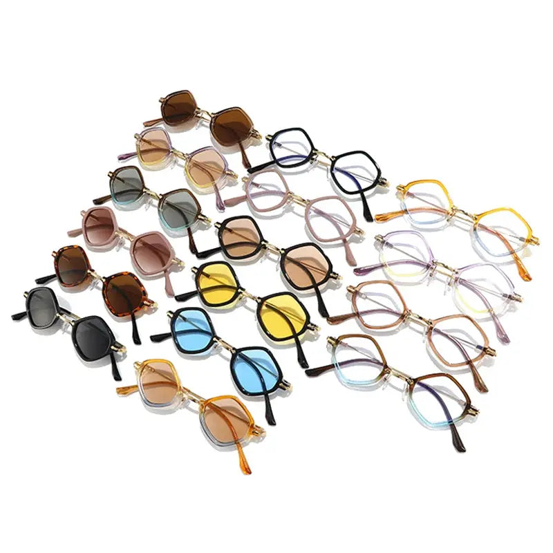 SHAUNA retro small polygon square sunglasses set in frame colors with ocean gradient lenses, UV400 – Astroshadez