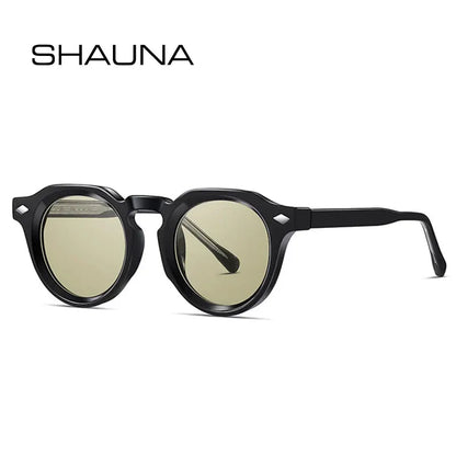 SHAUNA retro round sunglasses with black frame and gold-green lenses – Astroshadez