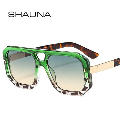 SHAUNA green translucent square sunglasses with double bridge and gradient brown lenses; tortoiseshell – Astroshadez