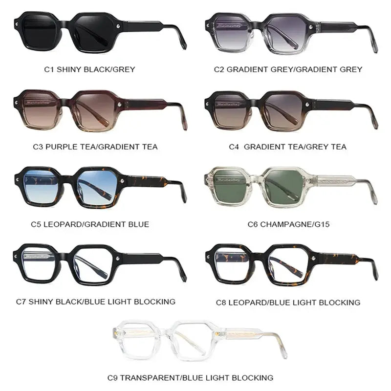 SHAUNA New Small Polygon Square sunglasses in 9 colorways (C1–C9) with rivets and gradient lenses – Astroshadez