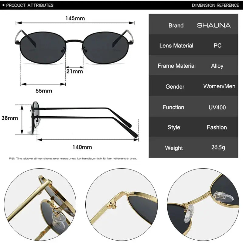 SHAUNA retro small oval metal-frame sunglasses in gold with dark gray UV400 lenses – Astroshadez