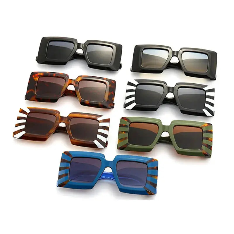 SHAUNA Oversized Square Sunglasses Vintage Stripe Contrast Color Shades UV400 by ASTROSHADEZ.COM