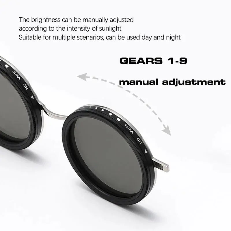 Round black frame magnetic clip-on sunglasses with adjustable ND9 dimming, polarized, UV400 – Astroshadez