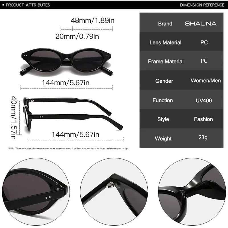 SHAUNA cat-eye sunglasses, black frame with rivets, dark tinted lenses, UV400 – Astroshadez