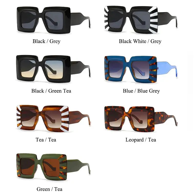 SHAUNA Oversized Square Sunglasses Vintage Stripe Contrast Color Shades UV400 by ASTROSHADEZ.COM